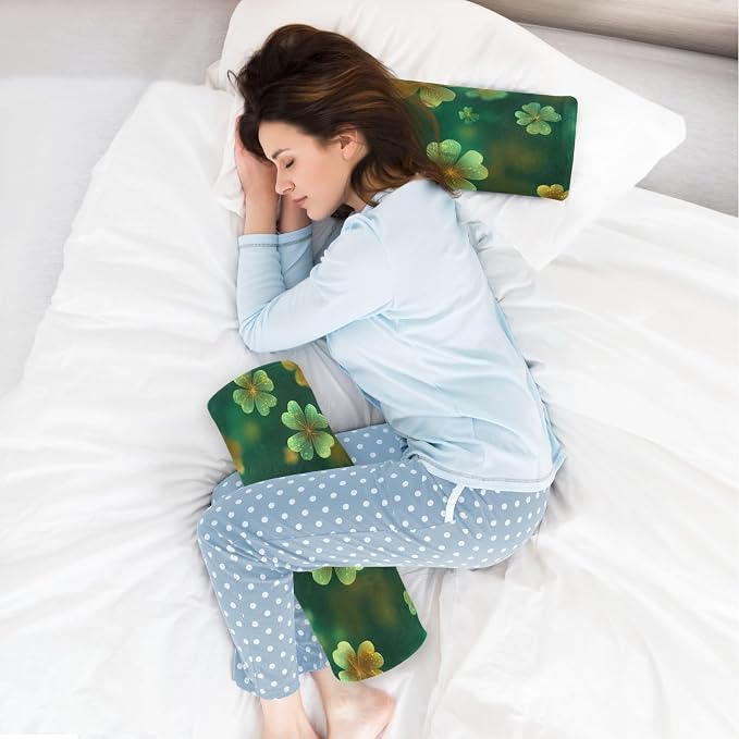Green Sparkling Clover St Neck Roll Pillow Bolster Round Health Memory Foam Long Cervical Cylinder Pillows with Removable Washable Cover for Body Bed Legs Back Yoga