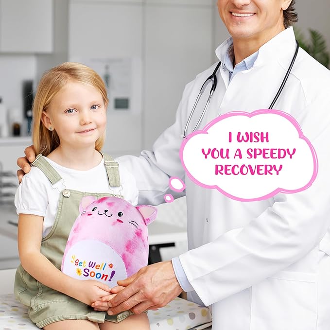 Get Well Soon Gift Cat Plush Cow Stuffed Animal Hug Pillow Sympathy Gift Get Well Toy Gifts for Kids Boys Girls Women(Cat)