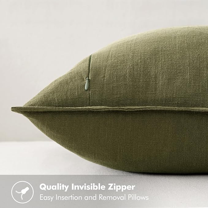 MIULEE Decorative Linen Euro Sham Pillow Covers 24x24 Inch Green | Boho Farmhouse Neutral Couch Throw Pillows for Bed, Pack of 2 Accent Modern Pillowcases, Sofa Livingroom Home Decor