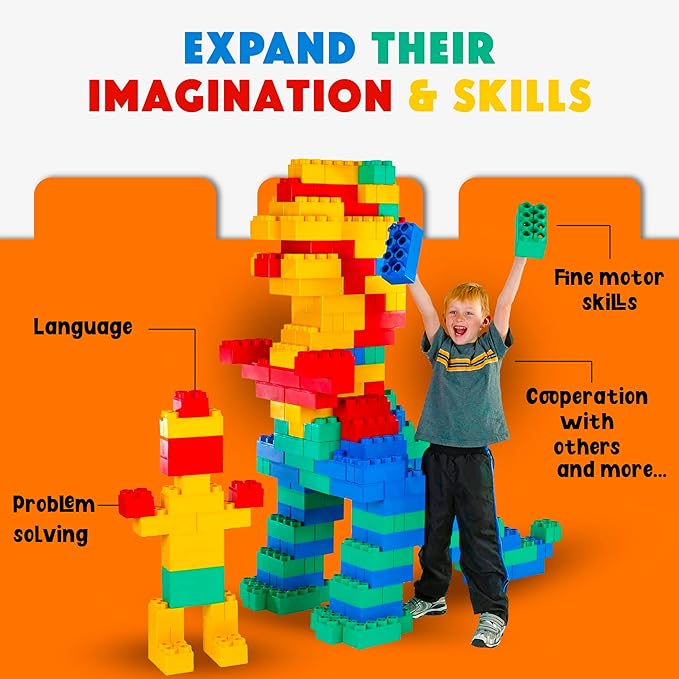 Big Blocks for Kids Ages 4-8 — Indoor & Outdoor Blocks for Kids Games — Large Building Blocks (192 pc) Jumbo Set