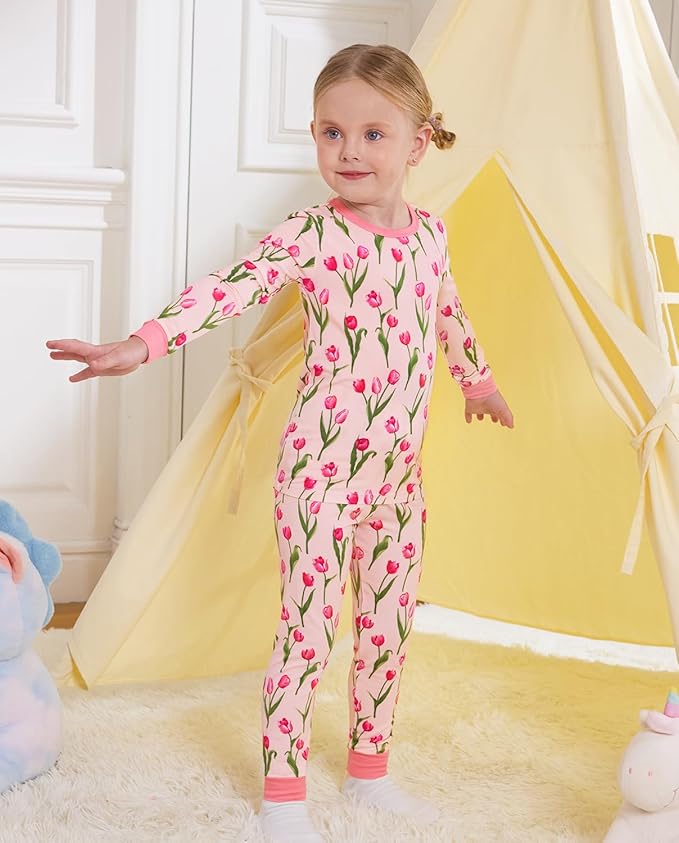 Bamboo Viscose Toddler Girls Kids Pajamas Unicorn Mermaid Pjs Long Sleeve Snug fit 12M-8Y 2pcs Soft Jammies