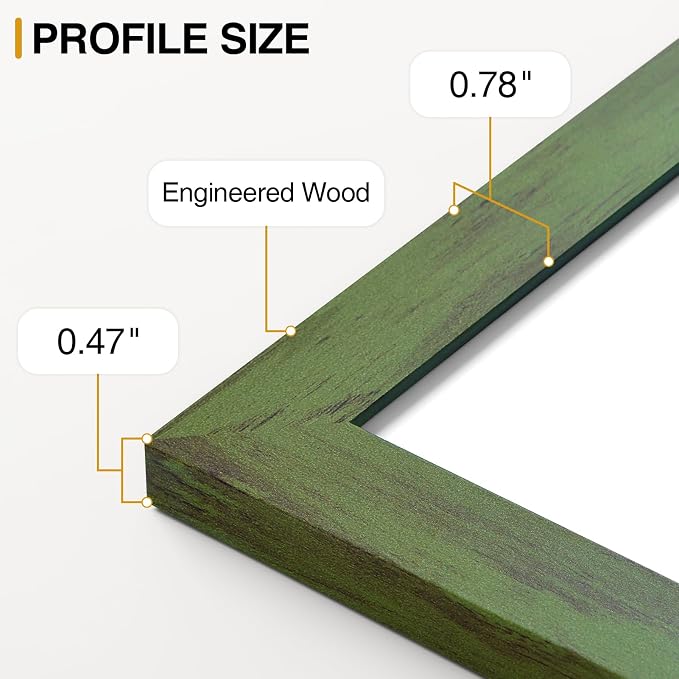 Vittanly 4x6 Picture Frames Set of 9, Wall & Tabletop, Rustic Green | Display Pictures 3.5x5 with Mat or 4x6 without Mat, Small Photo Frames, Engineered Wood with Shatter Resistant Plexiglass