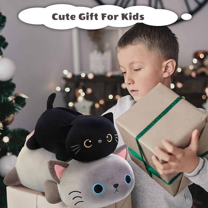 Weighted Black Cat Stuffed Animals, Cute Weighted Black Cat Plush, Soft Stuffed Weighted Plushie Pillow Gifts for Girls Boys(9.8" 0.8Lbs)