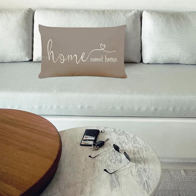 Home Sweet Home Quotes Farmhouse Pillow Covers, 12x20 Inch, Decorative Throw Pillow Case, Housewarming Gift, Grey