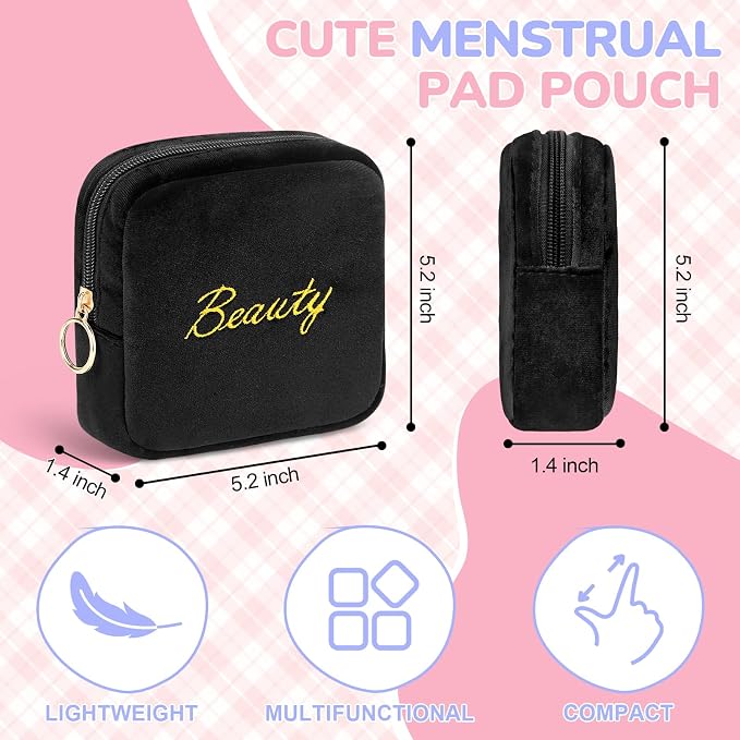 Flannel Sanitary Napkin Storage Bags Menstrual Cup Pouch Portable Zipper Nursing Pad Holder Tampons Collect Bags Feminine Menstruation First Period Kit Bag for Women Black