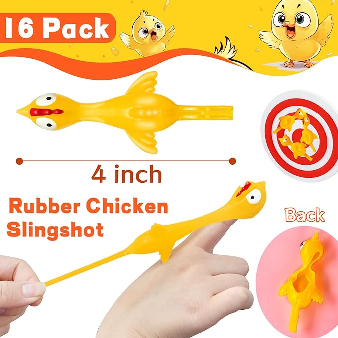 Dshengoo 16 Pack Finger Slingshot Chicken Rubber,Flying Stretchy Flick Stretchable Chickens Fingers for Gag Gift Birthday Christmas Halloween Party Favors Supplies
