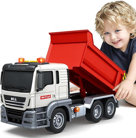 Kids Toys for 3 4 5 6 7 8 Years Old Boys, Large Dump Truck Toy with Lights, Sounds, Red Toddler Friction Powered Truck Vehicle Toy for Boys Girls Birthday Gifts