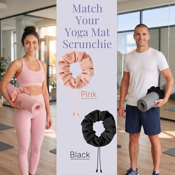 Aolamegs Adjustable Yoga Mat Scrunchie, 2-in-1 Mat Strap and Hair Tie, Fits All Standard & Extra Thick Yoga Mats