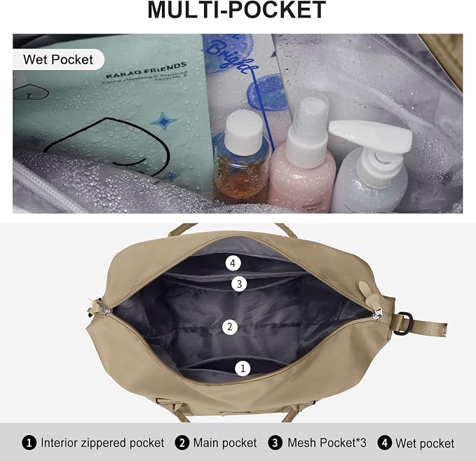 Travel Duffel Bag, Carry On Overnight Weekender Bags for Women | Travel Bag with Wet Pocket & Trolley Sleeve, For Spirit Airlines 18x14x8 Personal Item Bag