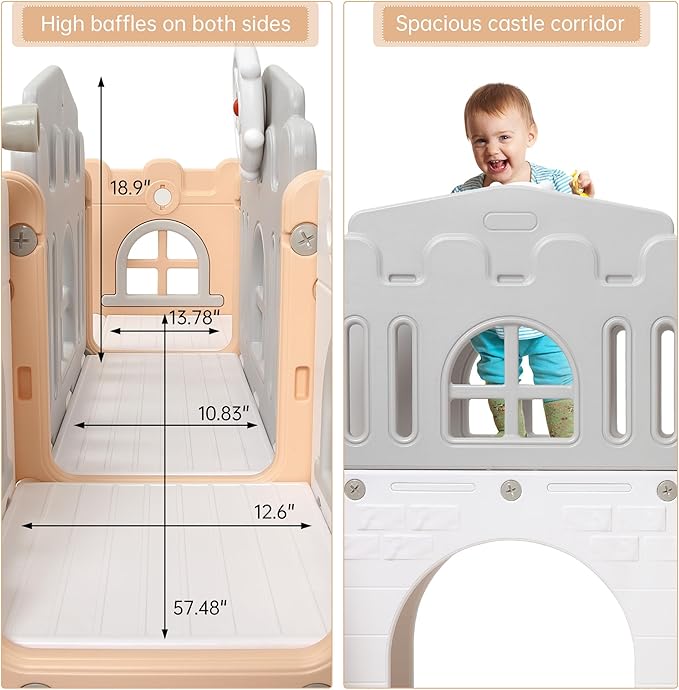 Toddler Slide 8 in 1 Toddler Playset for Toddlers Age 1-3, Baby Playset for Indoor Outdoor Playground with Climber, Crawling Tunnel, Basketball Hoop, Telescope, Toy Storage