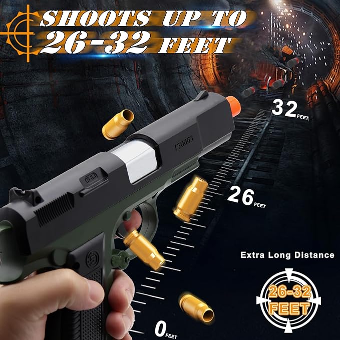 Toy Pistol Guns Toys for 8 9 10 11 12 13+ Year Old Boys Kids, Sports & Outdoor Toys Gun with Soft Bullet & Shell Ejecting, Green Fidget Toy Guns for Boys 8-12, Kids Gifts for Birthday