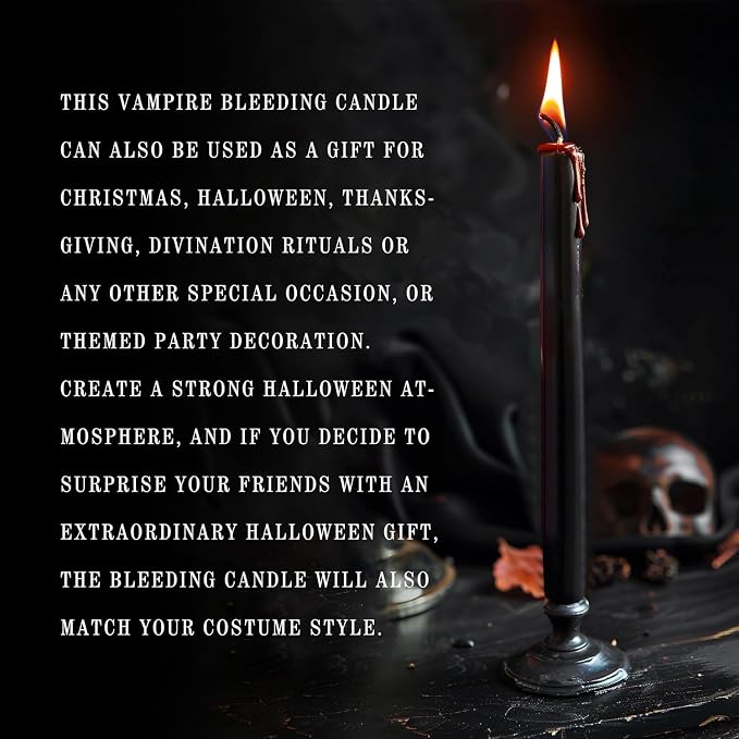YOROXRG 12PCS 10-Inch Black Bleeding Taper Candles,Vampire Tears Taper Candles- Unscented Ideal for Halloween, Christmas, Rituals, and Themed Party Decor
