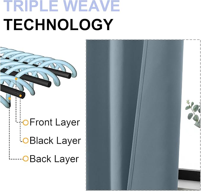 Simplebrand Ava Stone Blue Blackout Curtains, Privacy Thermal Insulated, 72 Inch x 40 Inch, 2 Panels for Bedroom, Patio, French Door