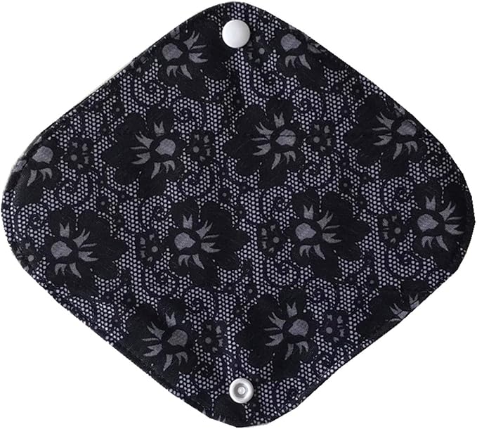 5 Pieces Charcoal Bamboo Mama Cloth/Menstrual Pads/Reusable Sanitary Pads (Black lace, Pantyliner (8 inch))