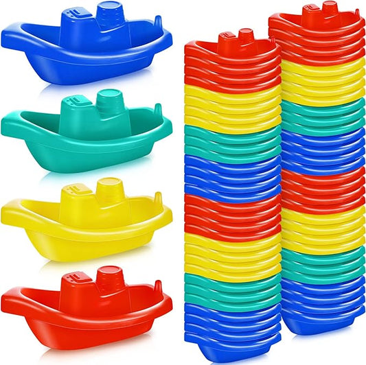 Woanger 60 Pcs Little Boat Bath Toys Stackable Floating Plastic Water Toys for Baby and Toddler Summer Pool and Bathtub Party, Vibrant, 4 Colors