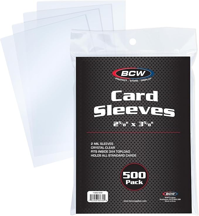 BCW Standard Penny Sleeves – 500 Count | 2-5/8" x 3-5/8" Crystal Clear, Acid-Free | for Trading Cards – Baseball, Basketball, Football, Hockey, Pokémon, MTG