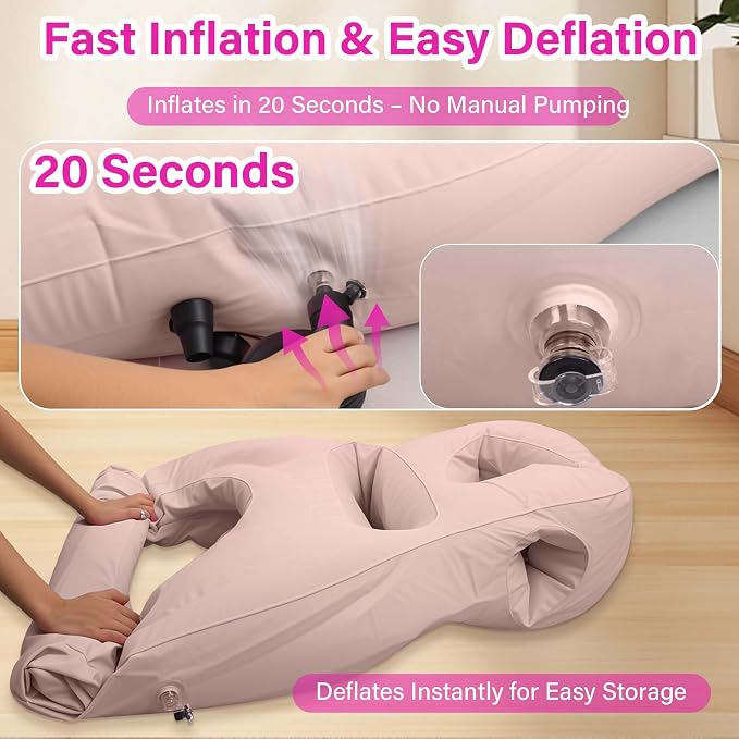 Inflatable Pregnancy Pillow with Belly & Face Opening,Full Body Maternity Airbed for Stomach Sleeping,Portable Prone Support Bed for Expecting Moms,Portable & Includes Electric Pump Gray