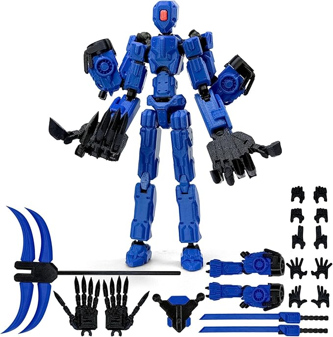 8Inch T13 Action Figure Assembly Completed, T13 Multi-Jointed Movable Robot Action Figure Set,Collectors Desktop Decorations for Game Lovers Toys (Blue)
