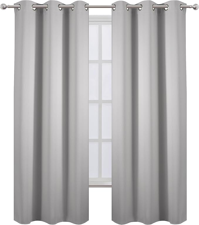 LEMOMO Blackout Curtains 42 x 95 inch/Light Grey Curtains Set of 2 Panels/Thermal Insulated Room Darkening Bedroom Curtains