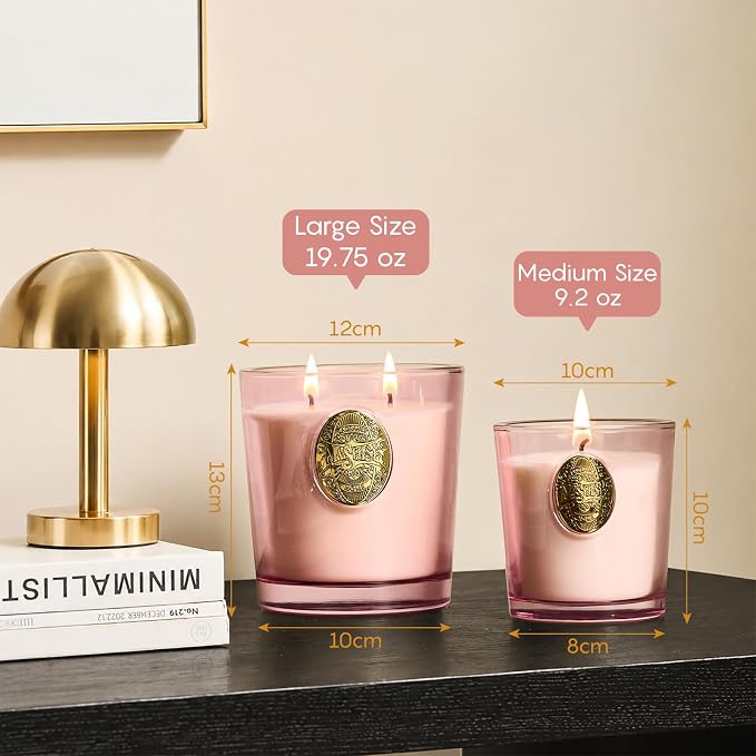 M&SENSE Large Two-Wick Soy Candle | Jasmine & Pink | 19.8 oz, 120H Burn Time | Luxury Scented Candle for Relaxation, Gifting, Home Décor | Ideal for Bedroom, Office, Party Ambiance