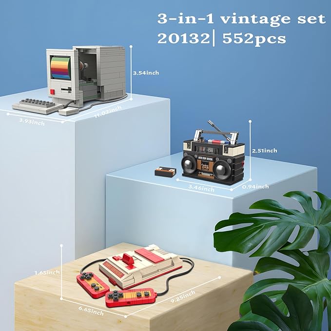 JMBricklayer Adult Vintage Building Sets 20132, Retro Game Console Computer Radio Collectible Model to Build, Nostalgic 80s Gifts for Retro Lovers and Gamers, Unique Vintage Decor Elements(552 Pieces)