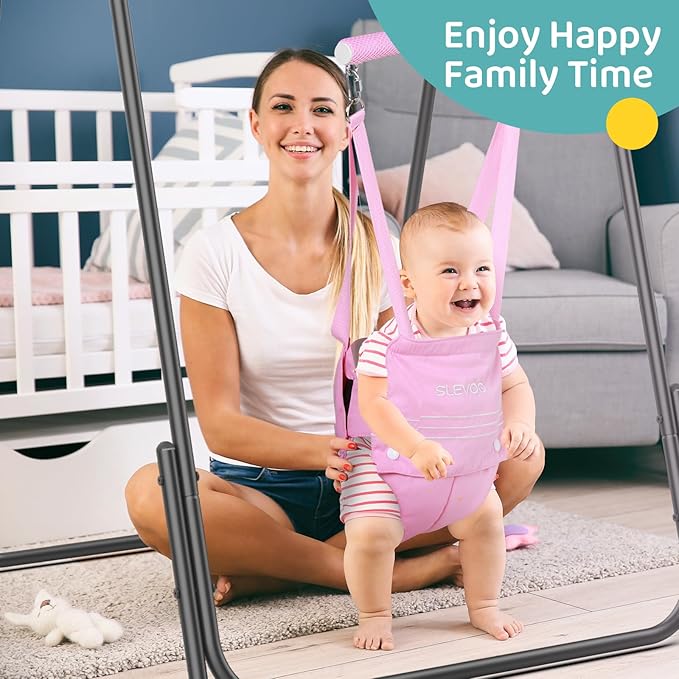 Slevoo 2 in 1 Baby Jumper Swing, Portable Toddler Swing with Foldable Stand, Indoor Outdoor Baby Jumpers and Bouncers, 6 Months to 6 Years, Pink