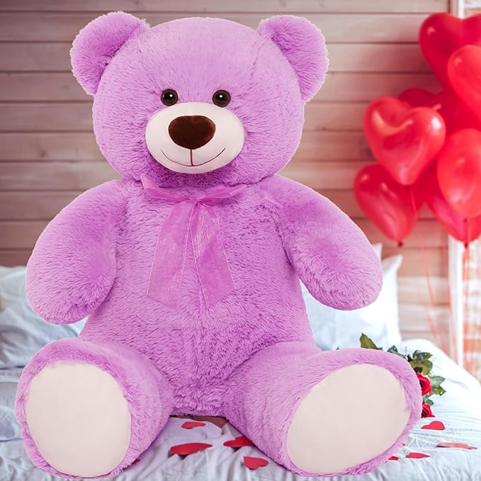 MorisMos Giant Teddy Bear Stuffed Animal 3 ft, 36'' Big Teddy Bear Toy,Lavender Teddy for Girlfriend Valentine's Gift,Large Stuffed Animal for Kid Birthday Christmas Baby Shower,Purple