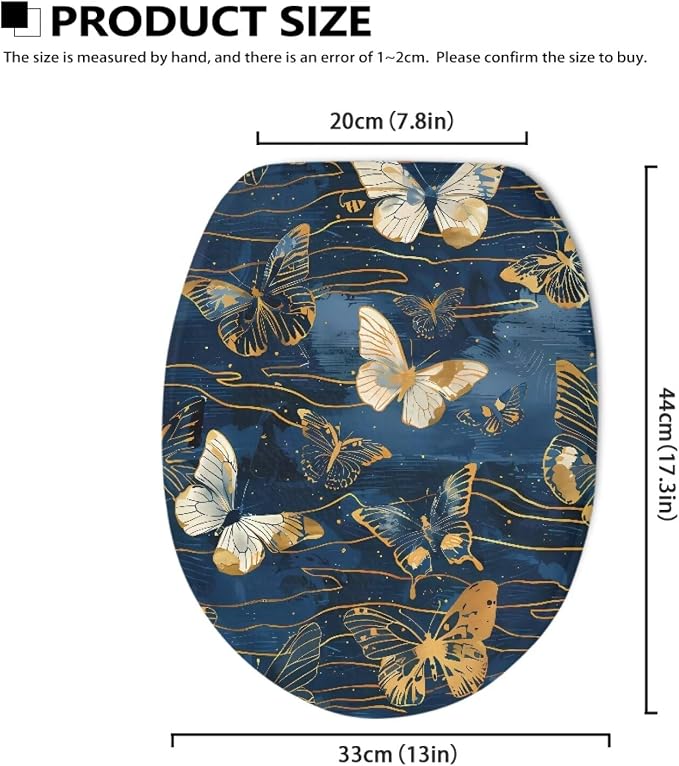 Butterfly Toilet Seat Cover, Machine Washable Reusable Toilet Seat Cover, Suitable for Most Round, Elongated and Oblong Toilet Lid Cover