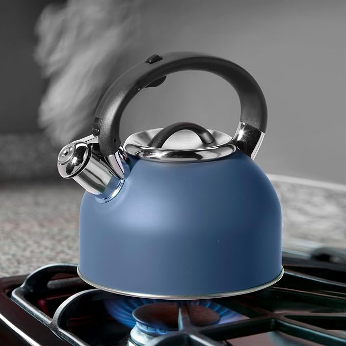 OGGI Tea Kettle for Stove Top - 64oz / 1.9lt, Stainless Steel with Loud Whistle, Ideal Hot Water Kettle and Water Boiler - Blue
