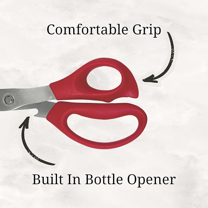Korean BBQ Pork Belly Scissors, Meat, Chicken, Vegetables, High Strength Stainless Steel Grip-Excellent Barbecue Scissors, 9.5 Inch, Red