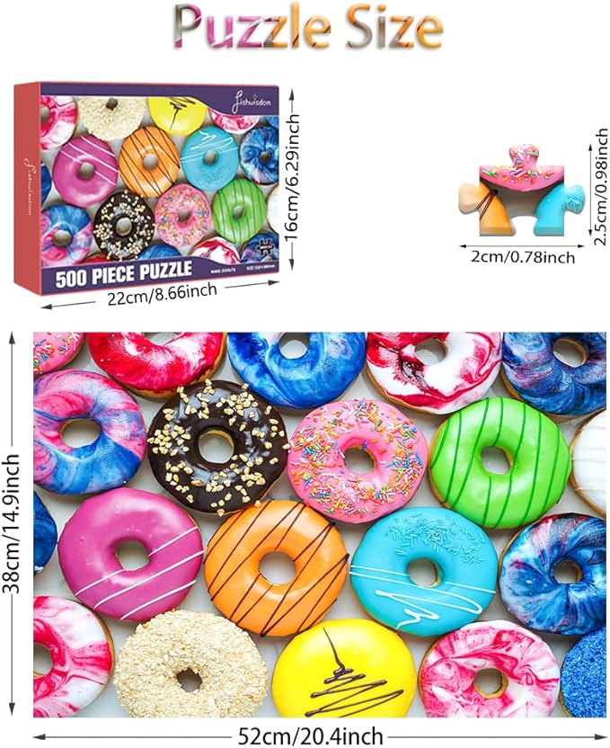 500 Pieces Assorted Cupcake Jigsaw Puzzle for Adults and Kids Big Size Gift Idea (Donuts)