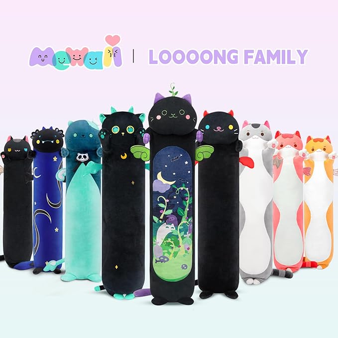 Long Cat Plush 5 Sizes, 120% Extra Filling Giant Plushness Kids Body Pillow, Kawaii Cute Black Cat Stuffed Animals Plushies, Big Long Body Pillow Black Cat Plush Gift for Girls 53”