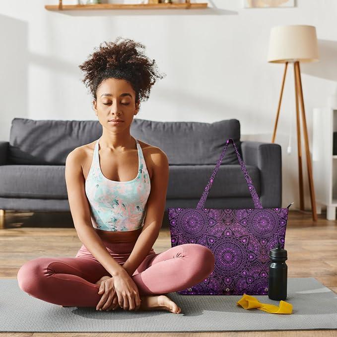 Yoga Bag for Women, Large Canvas Yoga Mat Tote Bag with Yoga Mat Carrier - Large Mat Pocket Fitness Tote for Pilates, Gym, Travel, Office & Beach