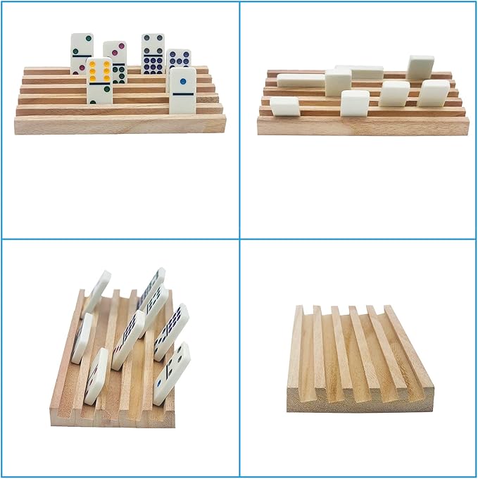 Wooden Domino Trays/Racks Set of 4 Mexican Train Domino Trays/Racks Double 12 Tiles Holders Rack Domino Tiles Holders Domino Wood Holder【 Dominoes not Included】