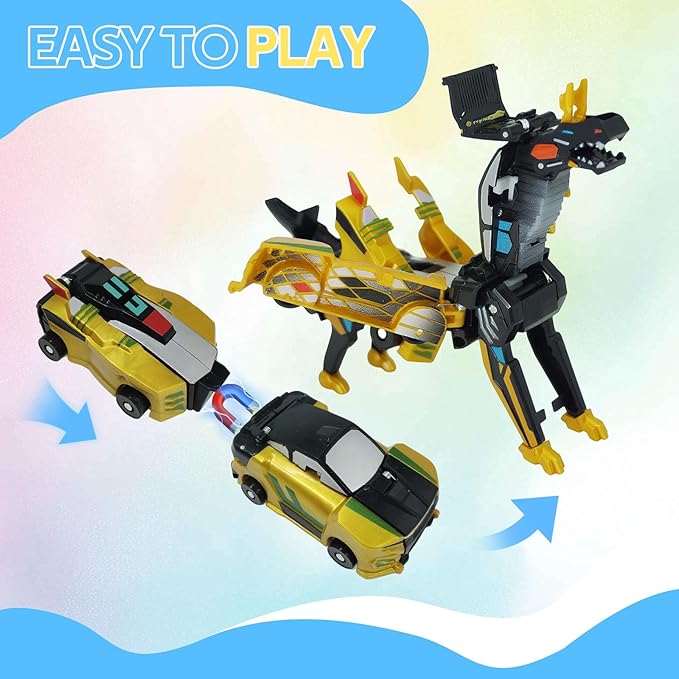 Dinosaur Collision Transforming Car Toy,Magnetic Cars Transform Into Dinosaurs,Transformation Car Toys For Boys & Girls With Transform Feature,Party Gift For Birthday,Christmas (Golden Dragon)