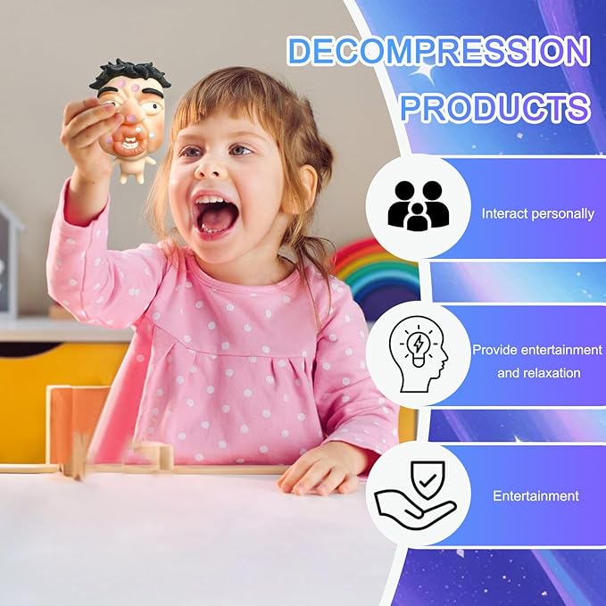 Pimple Popper Toy Set, Ultra Soft Cute Face Pimple Popping Fidget Toy, Refillable Pimple Toy with Sensory Cream, Silicone Squishy Squeeze Toy for Stress Relief & Anxiety Relief(GrumpFace)
