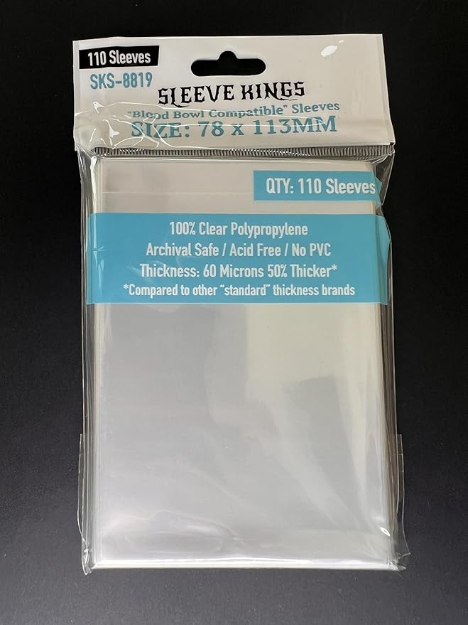 Sleeve Kings Standard Card Sleeves – 110 Count, Clear 60 Micron Thickness, Large Size (78 x 113 mm), Compatible with Blood Bowl & More – SKU: SKS-8819