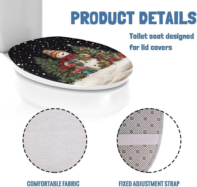 Christmas Snowman Toilet Lid Cover, Flannel Machine Washable Toilet Seat Cover, Comfortable, Soft and Dustproof Toilet Lid Cover
