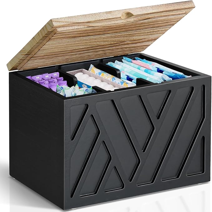 Jorkol Tampon Holder for Bathroom Decor, Feminine Product Organizer with Lid, Shark Week Tampon Storage, Wood Pad and Tampon Organizer for Toilet Organizer, Bathroom Accessories Box for Girl Stuff