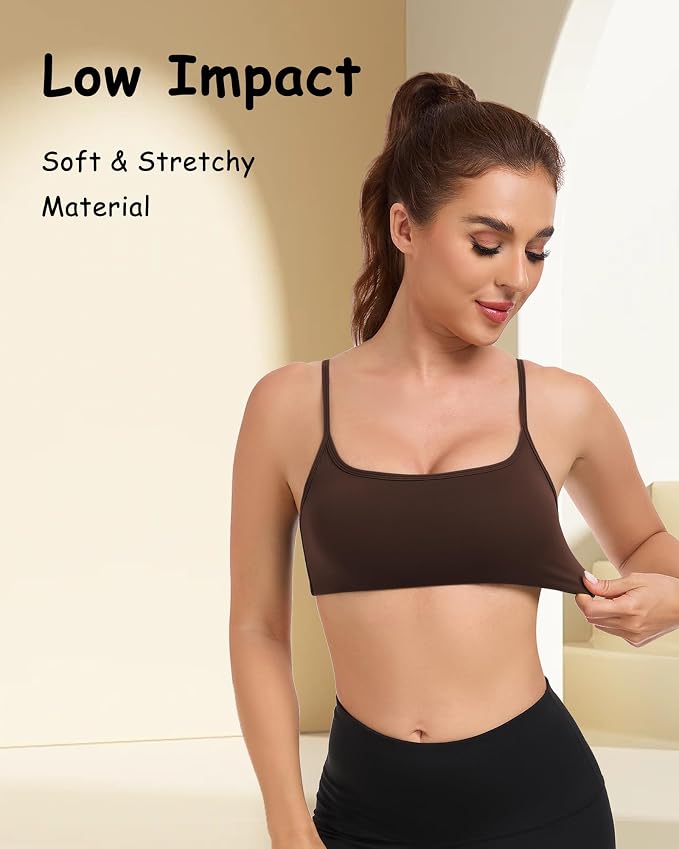 QUOJIZY Sports Bras for Women Open Back Workout Tops for Women Yoga Bra Spaghetti Straps Twist Back