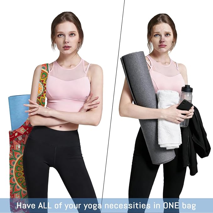 Mandala Yoga Mat Bag with Large Waterproof Zipper Pocket and Drawstring Pocket Long Tote Yoga Mat Carrier Holder Bags Fit Most Size Mats