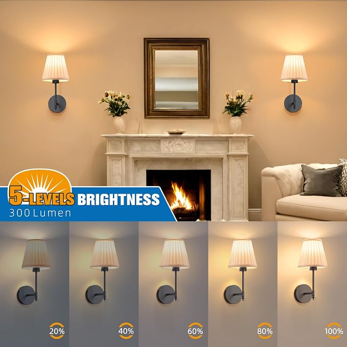 14.5 inch Battery Operated Wall Sconce Set of 2,Beige-Black Rechargeable Wall Lights with 10400mAh Dimmable Bulbs and Remote, 9 Colors Wireless Wall Lamps for Bedroom Living Room