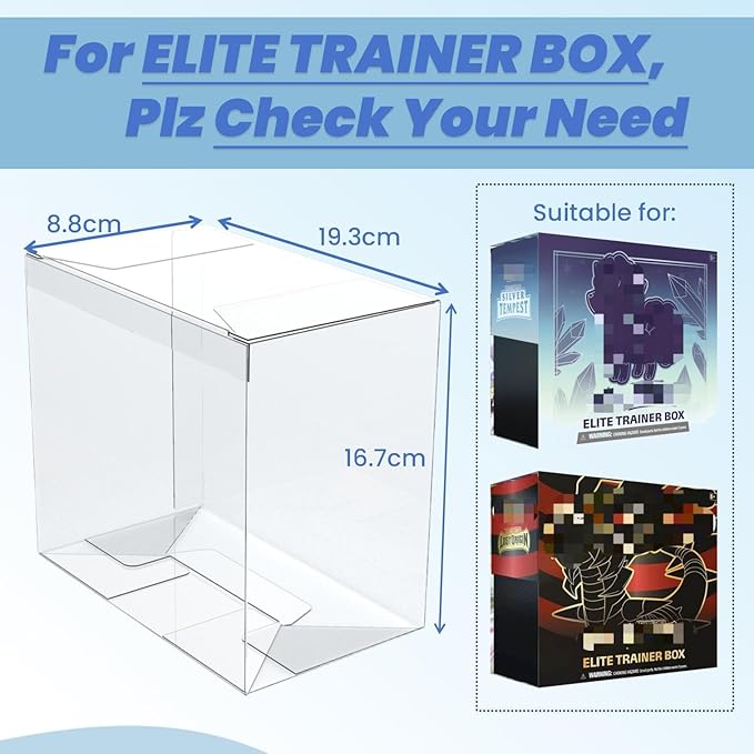 PET Elite Trainer Box Case Protectors for Elite Trainer Boxes ETB (10 Pack) - 0.50mm Thick Clear PKMN Display Box - ETB Protector - PKMN Display Case (Pack of 10)