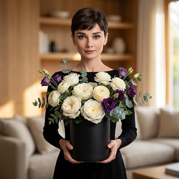 WGVI Black Ceramic Cylinder Vase Width 7" Height 6.75", Flower Arrangements, Candle Holder, Terrarium Planter Pot, Storage Container Organizer, Pen Brush Holder, 1 Piece