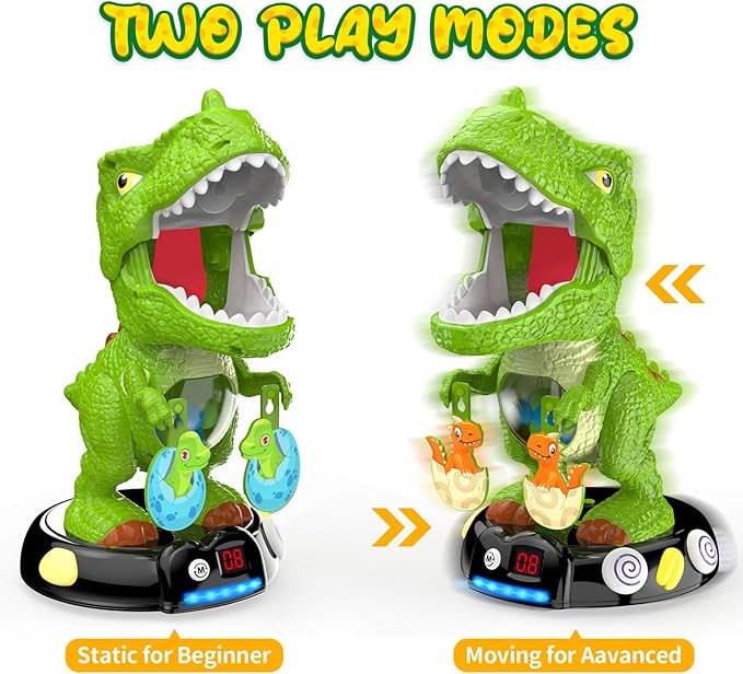 EagleStone Moving Dinosaur Shooting Toys for Kids 5-7, Electronic T-Rex Shoot Target Game with Mist Spray, LED Score, Roar & Light, 3-Pair Dino Target, Birthday Gifts for 5 6 7 8 9 Year Old Boys Girls