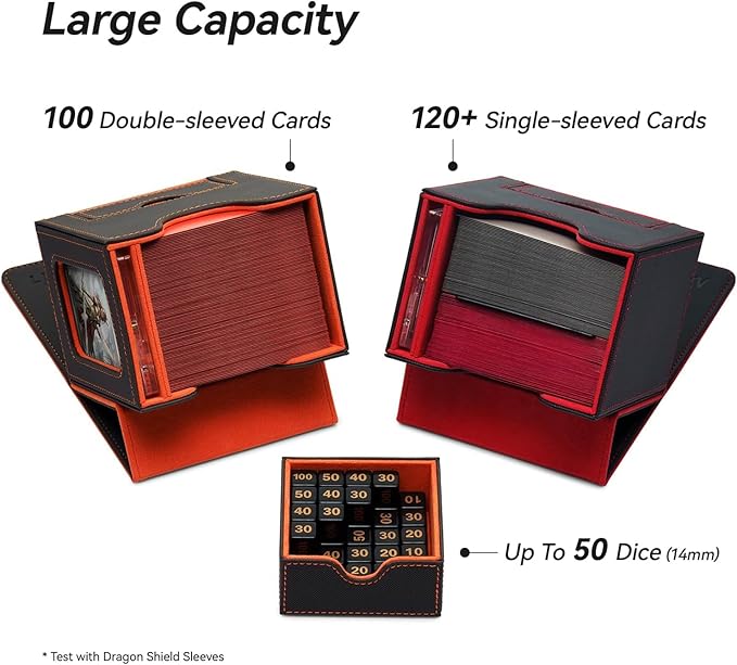 Mage Tech Card Deck Box for MTG Commander - Patented Design, Commander Display, As Deck Holder, Fits 100 Double-Sleeved Cards, Include 35pt Card Brick & Dice Tray (5. Halo)