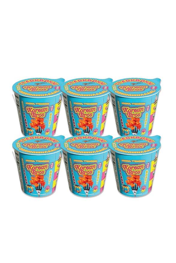 Korean Bros Original Tteokbokki Cups (6 Pack) - Instant Tteokbokki Rice Cakes, Korean Street-Style Snack or Meal