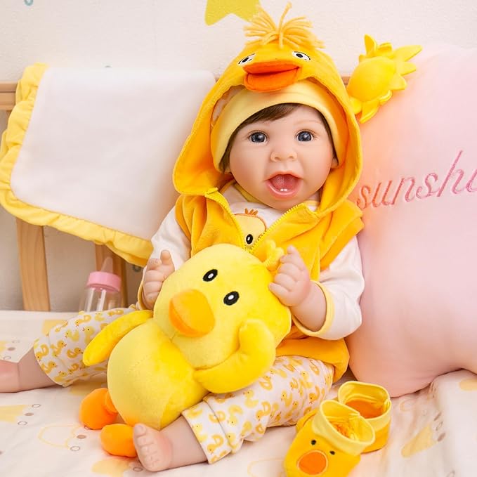 Aori Lifelike Reborn Baby Dolls Realistic 22 Inch Reborn Baby Doll with Yellow Outfit for Kids 3+