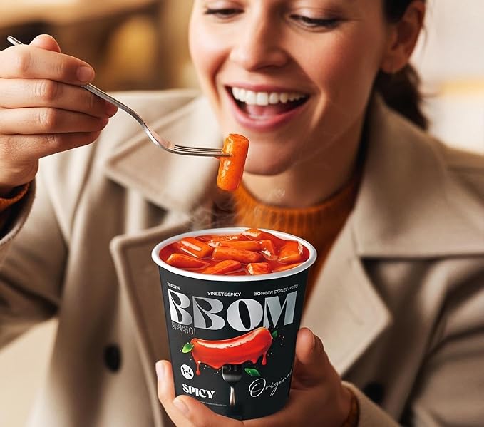 BBOM Cup Tteokbokki, Korean Rice Cake, Ready-to-Eat Microwave Meal, Chewy & Soft Texture, Easy K-Food Snack – Spicy/SpicyRose/Extreme Hot_2 ea (Spicy)