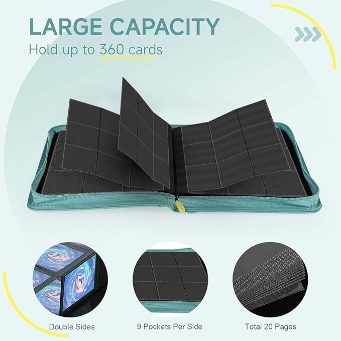 9 Pocket Card Binder,360 Pockets Trading Card Binder,Double Sided Pocket Collection Binder,Card Folder for MTG,TCG,Game Cards,Sport Cards,Green